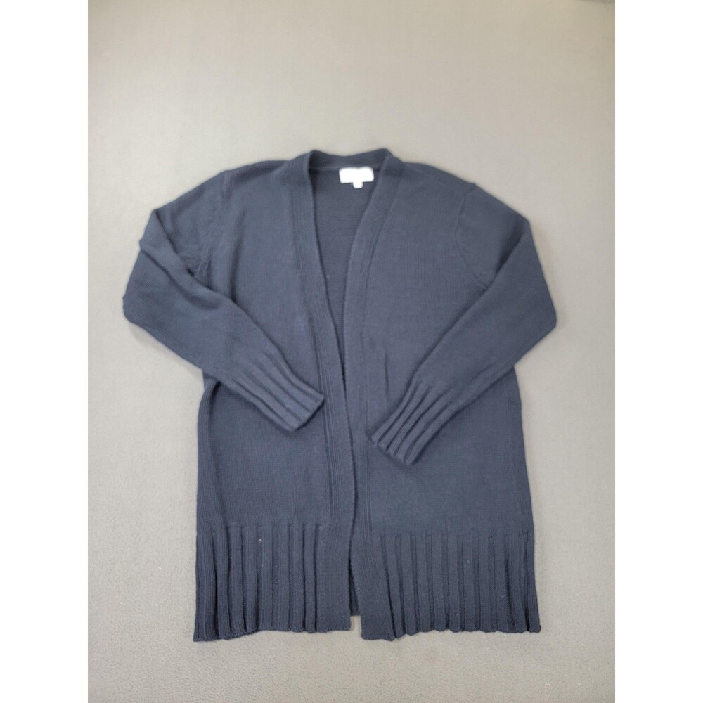 Pura Cashmere Cardigan Sweater Womens Small Navy‎ Blue Open Front Ribbed Knit